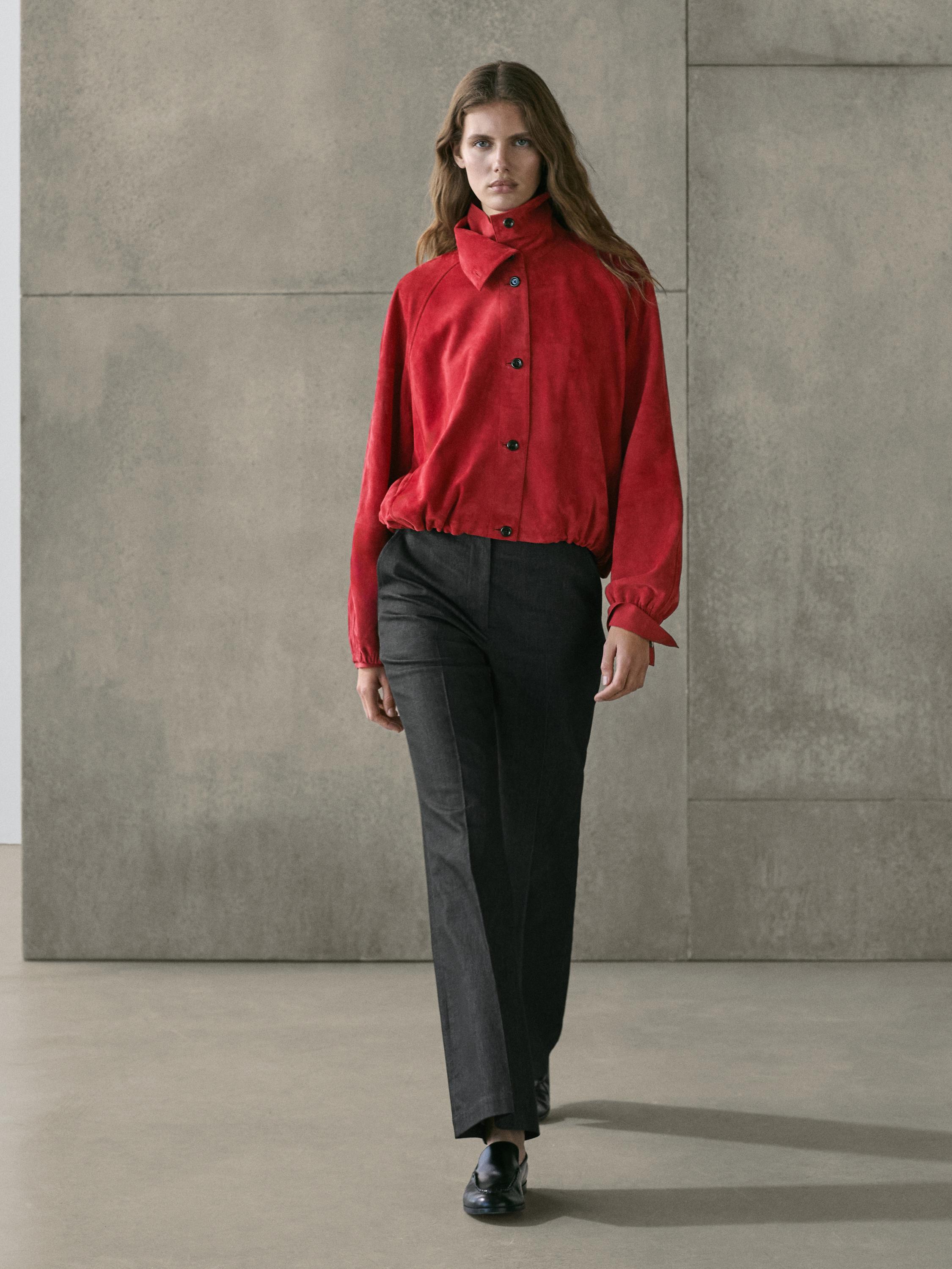Blouson bomber en cuir et daim